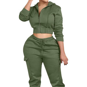 ชุดวอร์มผู้หญิงแนวแฟชั่นมีฮู้ด2ชิ้นเสื้อโค้ทแขนยาวมีซิปสำหรับใส่เล่นกีฬาแบบลำลอง - Product Image 5