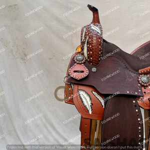 Conjunto de Silla de Montar Western de Cuero con Diseño Premium de Carreras de Barriles, Madera/Plástico |   Juego de Herrajes de Acero Inoxidable Hechos a Mano para Caballos - Product Image 6