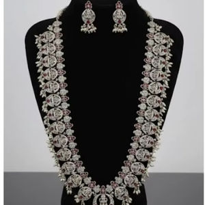 Guttapusalu Oxidised Silver Long Necklace Fancy Temple <b>Jewellery</b> Party Wear Elegant Traditional Indian Ethnic Necklace <b>Set</b> - Product Image 1