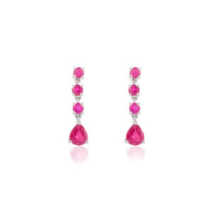 การออกแบบคลาสสิกที่ไม่ซ้ำกันทันสมัย100% ลูกแพร์ทับทิมธรรมชาติและต่างหูตุ้งติ้งทรงกลมเครื่องประดับทองคำ14K สีขาวล้วนทำด้วยมือ - Product Image 4