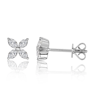 Flower Shape Marquise Cut Diamond <b>Stud</b> Earrings 925 <b>Silver</b> Classic Women's Everyday Wear - Product Image 1