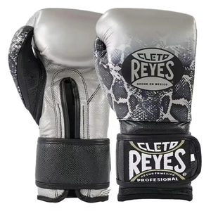 Guantes de boxeo de cuero plateado metálico Guantes de boxeo de lucha profesional Guantes de cuero genuino - Product Image 1