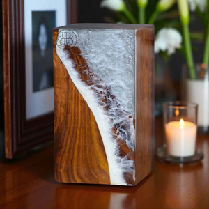 Handcrafted Rosewood Cremation Urn Ocean Wave Resin Inlay Design Memorial <b>Keepsake</b> For Human <b>Ashes</b> - Product Image 3