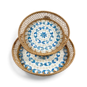 Bandeja Redonda de Nácar con Borde de Ratán para Servir Comida, Exhibición en Mesa y Decoración del Hogar, de Vietnam - Product Image 3
