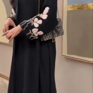 Elegant <b>Modest</b> Hand Embroidered Women's Expensive Premium Abaya with Floral Sleeves Formal Traditional Dubai Breathable Cloth - Product Image 1