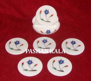Unique Design Pure White Marble Inlay Round Shape Tea <b>Coaster</b> <b>Set</b> for Home Decoration and Business Gifted Purpose in Best Price. - Product Image 4