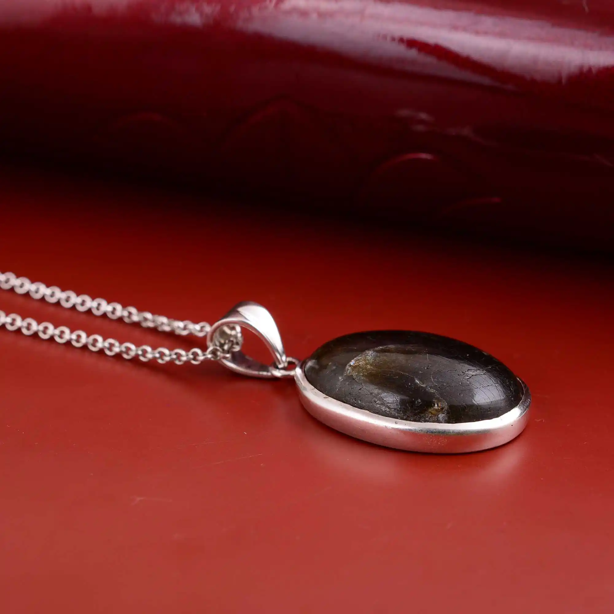 Siyah oniks Oval şekilli değerli taş 925 ayar gümüş kolye mükemmel düğün hediyesi aşk için 925 damgalı takı