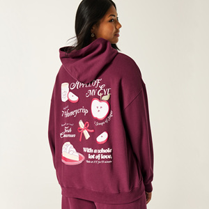 Sweat à capuche imprimé bouffant personnalisé surdimensionné pour femmes, pull lourd Streetwear à la mode, 100% coton, décontracté sur le devant, hiver - Product Image 2