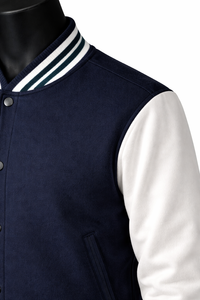 Nouvelle mode, vente en gros, veste varsity pour hommes, sur mesure, bicolore, mélange de laine, veste de baseball avec boutons pression sur le devant - Product Image 3