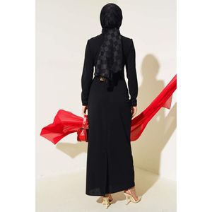 Vestido Negro con Detalle de Pliegues y Patrón Regular, Origen TR - Product Image 1