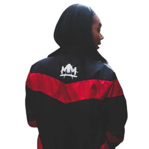 Womens <b>Red</b> Black Color Block Windbreaker Jacket Lightweight Nylon Streetwear Zip Up Fashion Outerwear - Product Image 4