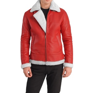 Winter Bomber <b>Jacket</b> for Men Genuine Leather <b>Sheepskin</b> Breathable Windproof 100% Polyester Lining - Product Image 2