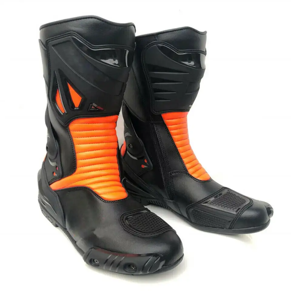Top quality Cowhide Leather Motorbike Racing Shoes Waterproof Motorcycle Boots Pro Biker Red Black White