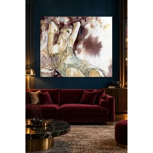 Impression sur toile de la silhouette d'une femme en aquarelle aux tons bruns de Fida - Product Image 1