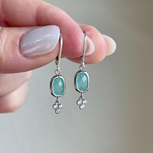 Pendientes rectangulares de espuma de calcedonia azul océano con cuentas colgantes, ideales para el verano y escapadas, para ella, de plata de ley 925, estilo Breeze. - Product Image 1