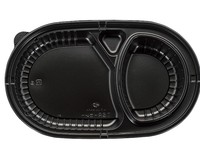 Boîte alimentaire jetable en plastique noire à 2 compartiments pour livraison de repas, boîte à emporter pour restaurant de curry et riz