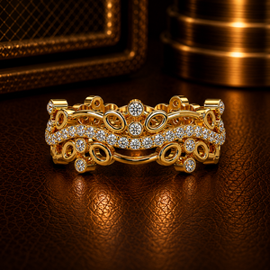 Anillo de Diamantes Apilable de Oro Puro de 14K con Banda Curva, Corte Redondo Multicapa, Diamantes Cultivados en Laboratorio, Engaste de Bisel, Anillo de Boda Unisex, Joyería Única - Product Image 1