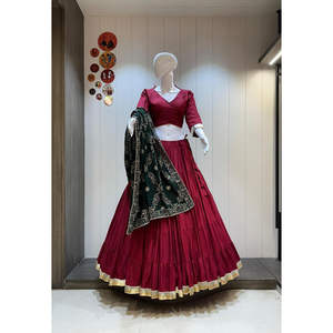 Chaniya Choli Tradicional de Algodón Jaam Puro Hecho a Mano, Blusa Doble con Estampado Multicapa, Absorbe la Humedad, Venta al Por Mayor, Étnico - Product Image 1