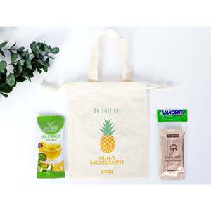Pineapple Logo Printed Custom Name Bachelorette Party Hand Bags 6 X 8 inch Organic Cotton Hangover Multi Functional <b>Kit</b> Pouch - Product Image 1
