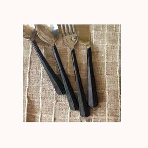 Acier inoxydable argent poli miroir avec poignée design rustique noire Couverts Vaisselle Ensembles de couteaux Ensembles de couverts - Product Image 1