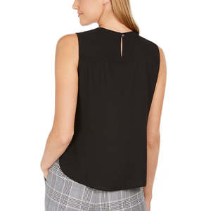 Top Senza Maniche in Chiffon da Donna Calvin Klein, Collo Plissettato con Decorazione in Pizzo, Nero Tinta Unita, Stile Vintage Casual, Taglia Grande per Ufficio, Primavera - Product Image 2