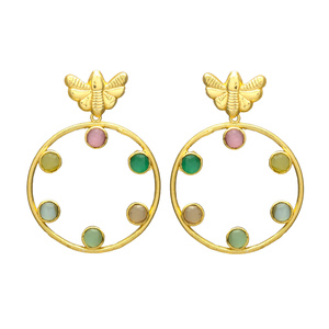 Pendientes de aro de mariposa con múltiples piedras preciosas recién llegados, Pendientes chapados en oro para mujeres y niñas - Product Image 1