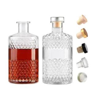 Personalized 700ml Empty Super Flint Glass High Transparency Rum Glass Bottle With Cork Cap Alcohol