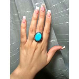 Navajo-Made Natural Sonoran Mountain <b>Turquoise</b> & Sterling Silver Gemstone <b>Ring</b> Size 8.25 Bezel Setting Everyday Wear - Product Image 5
