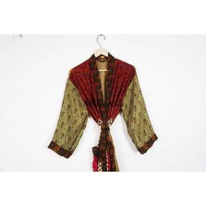 Vintage Elegant Silk Sari Kimono <b>Women's</b> Bathrobe Nightgown Bohemian Beachwear <b>Sexy</b> Soft Sleepwear High Quality - Product Image 2