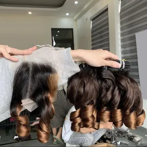 Bó kiểu tóc xoăn Ombre màu nâu sẫm màu nâu nhạt 100% tóc người Việt Nam dài 6 inch - 36 inch có thể nhuộm tất cả các màu