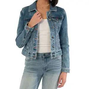 2023 bayan gömme Denim ceket moda yeni tasarım en kaliteli malzeme denim ceketler bayanlar için kısa Denim ceket