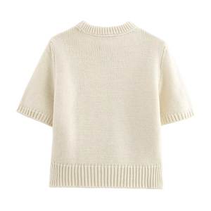 Pull en tricot de coton d'hiver pour femmes, logo personnalisé, col en V, manches longues, vente en gros - Product Image 2
