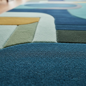 Tapis géométrique moderne de style mid-century, bleu marine et or, pour la décoration du salon, utilisation en cuisine - Product Image 3