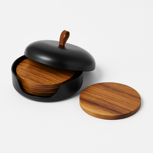 Sous-verres classiques de luxe en cuir PU 5mm résistant à la chaleur bureau Table barre tampons en acier inoxydable dôme couvercle support pour la décoration intérieure cadeaux - Product Image 4