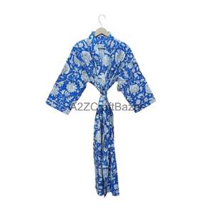 Ropa de dormir India hecha a mano para mujer, Kimono largo de algodón puro, bata Floral de ducha, transpirable frontal para todas las estaciones, regalo perfecto - Product Image 1