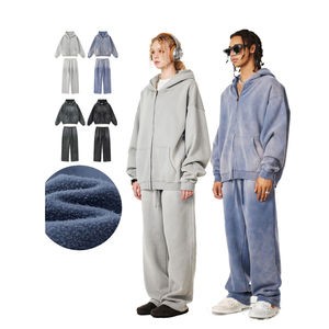 Survêtement en coton pour hommes 360GSM Heavyweight Acid Wash Streetwear Survêtements à capuche avec fermeture éclair pour hommes - Product Image 3