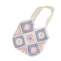 Tas Selempang/Crossbody Rajut Wanita Grosir, Hasil Rajutan Tangan, Model Fashion, Dua Tali, Resleting, Kanvas, Motif Bunga