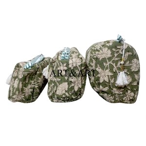 Bohemian Floral Printed Cotton Tassel Eco-Friendly Zipper <b>Pouch</b> Set <b>of</b> 3 Stylish Cosmetic Travel Organization Makeup Bag Set - Product Image 2