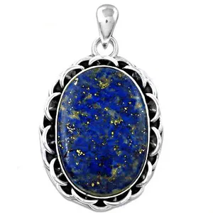 Pendentif ovale en lapis-lazuli en argent 925 fait à la main, bijoux religieux en pierres précieuses pour femmes avec pierre principale en or, numéro - Product Image 3