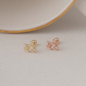 Orecchini da donna alla moda a forma di strato con fiori zirconi in oro 14k con orecchini a bottone Fine con gioielli K-gioielli all'ingrosso graziosi gioielli Piercing fantastici - Product Image 4