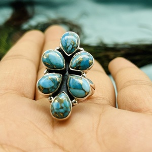 Bague Turquoise Mohave Bague en argent sterling 925 Bague faite à la main Bague de mode Bague de designer Bague de mariage Belle Bague en argent - Product Image 5