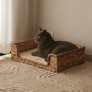 ตะกร้าสัตว์เลี้ยงสานมือ ราคาถูก ของใช้จำเป็นสำหรับสัตว์เลี้ยง ตะกร้าสัตว์เลี้ยงทำจากผักตบชวา สำหรับสุนัขและแมว - Product Image 6