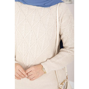 Pull en tricot à capuche pour femme avec motif tressé et imprimé floral, design respirant pour un usage décontracté en hiver et en automne - Product Image 4