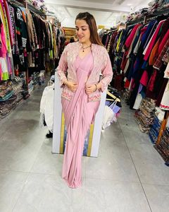 ชุดประจำชาติผ้าส่าหรีและ choli เสื้อเบลเซอร์โคติปักลายลำดับไหมผ้าชิออน - Product Image 2