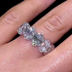 แหวนเพชรโมอีสทรงรีขนาด5x3มม. สายรัดแต่งงานแบบเต็มรูปแบบแหวนซ้อนแบบคลาสสิกเครื่องประดับชุบทองคำขาว - Product Image 3