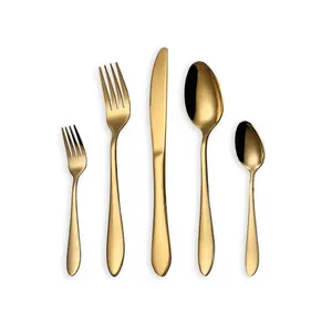 Stainless Steel Cutlery Set Gold Plated Metal Material Spoon With Sharp Knife And Fork Cutlery Set For Daily Use