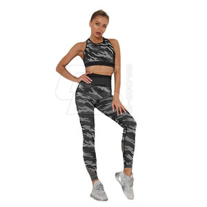 Vêtements de sport à logo personnalisé pour femmes ensemble de yoga deux pièces taille haute taille moyenne soutien-gorge d'entraînement de fitness leggings fermeture élastique solide - Product Image 1