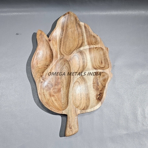 Plateau en bois fait main en forme de feuille, vente en gros |   Plateau de service et de décoration en bois naturel |   Fabricant OEM Inde - Product Image 3