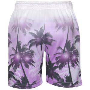 100% Polyester hommes femmes Tropical palmier violet arbres haut et short ensemble dégradé couleur hommes femmes ensemble court maillot de bain - Product Image 5