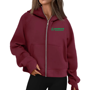 Ropa de calle de Color sólido de manga larga para mujer, sudaderas con capucha de punto con cremallera informal para mujer, sudaderas de felpa francesa de algodón 100% - Product Image 1